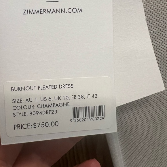 Zimmerman pleated and strapless dress with tag on.  Color: champagne - Picture 5 of 6